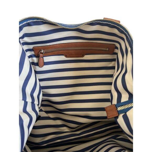 Splendid Nautical Striped Canvas & Leather Weekender Bag - Picture 4 of 6